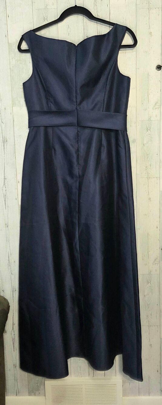 ALFRED SUNG Navy Satin Off-Shoulder Maxi Gown - Picture 4 of 8